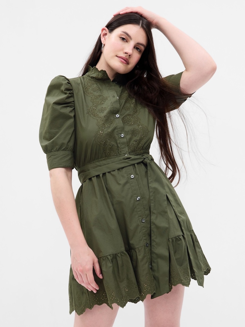 Gap Puff Sleeve Eyelet Mini Dress Size XS
